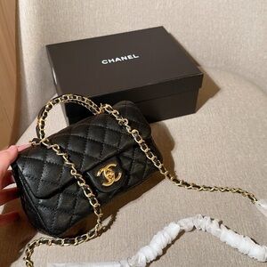 Chanel Black Quilted Mini Bag with Gold Chain